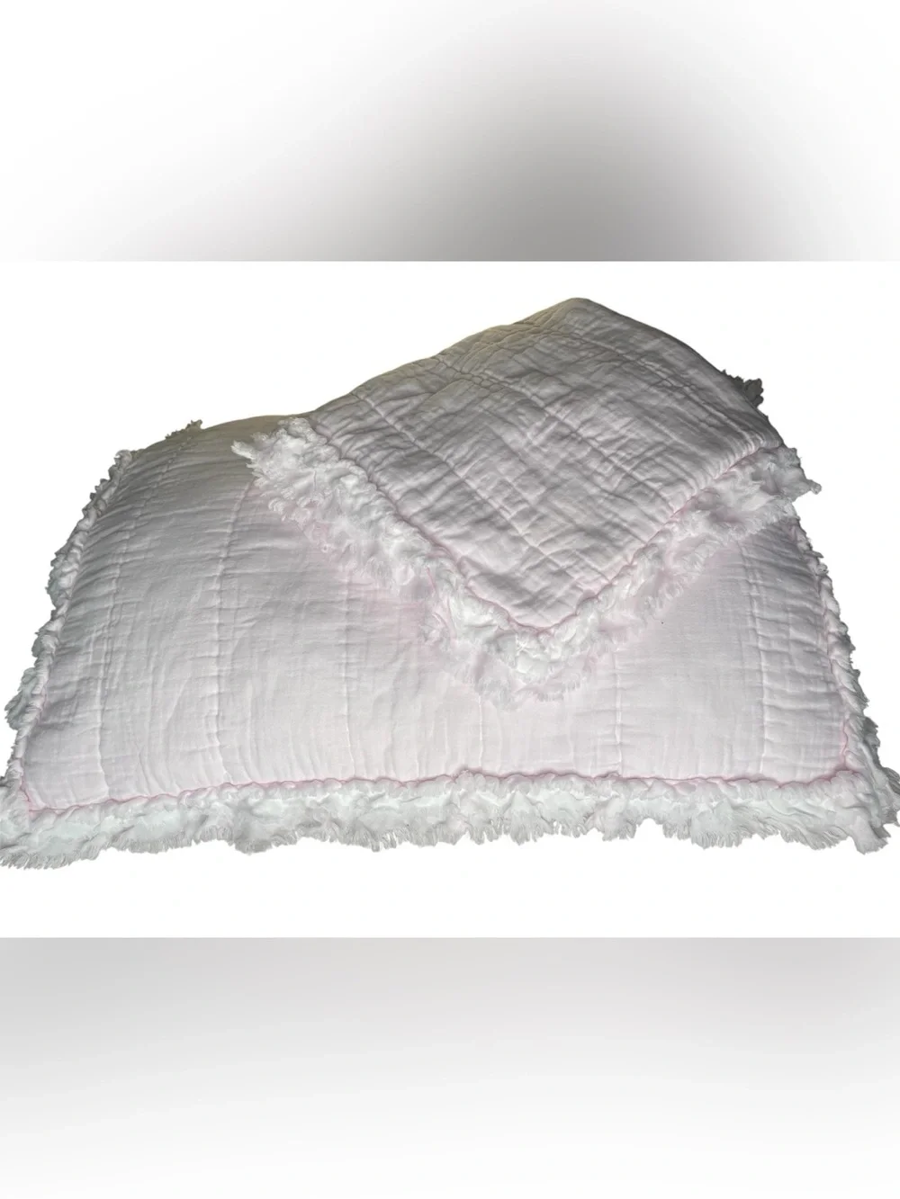 2 Boho Feminine Raw Edge Pillow Shams Quilted Pale Pink 100% Cotton CottageCore